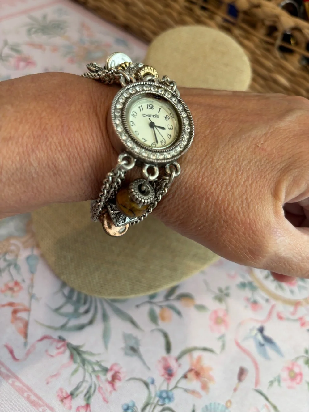 Beaded Silver-Tone Women's Bracelet Watch - Chico's